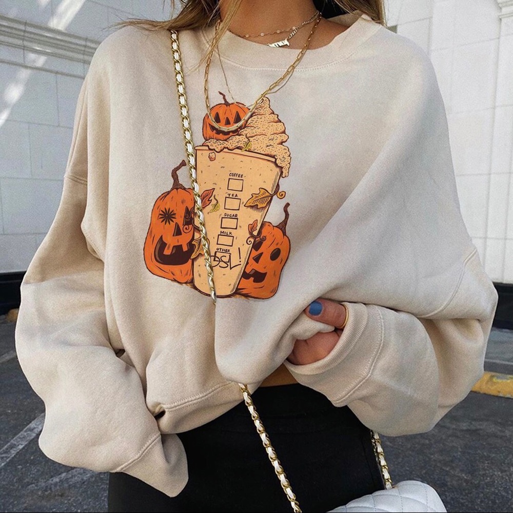 Women’s iced coffee pumpkin Halloween sweater